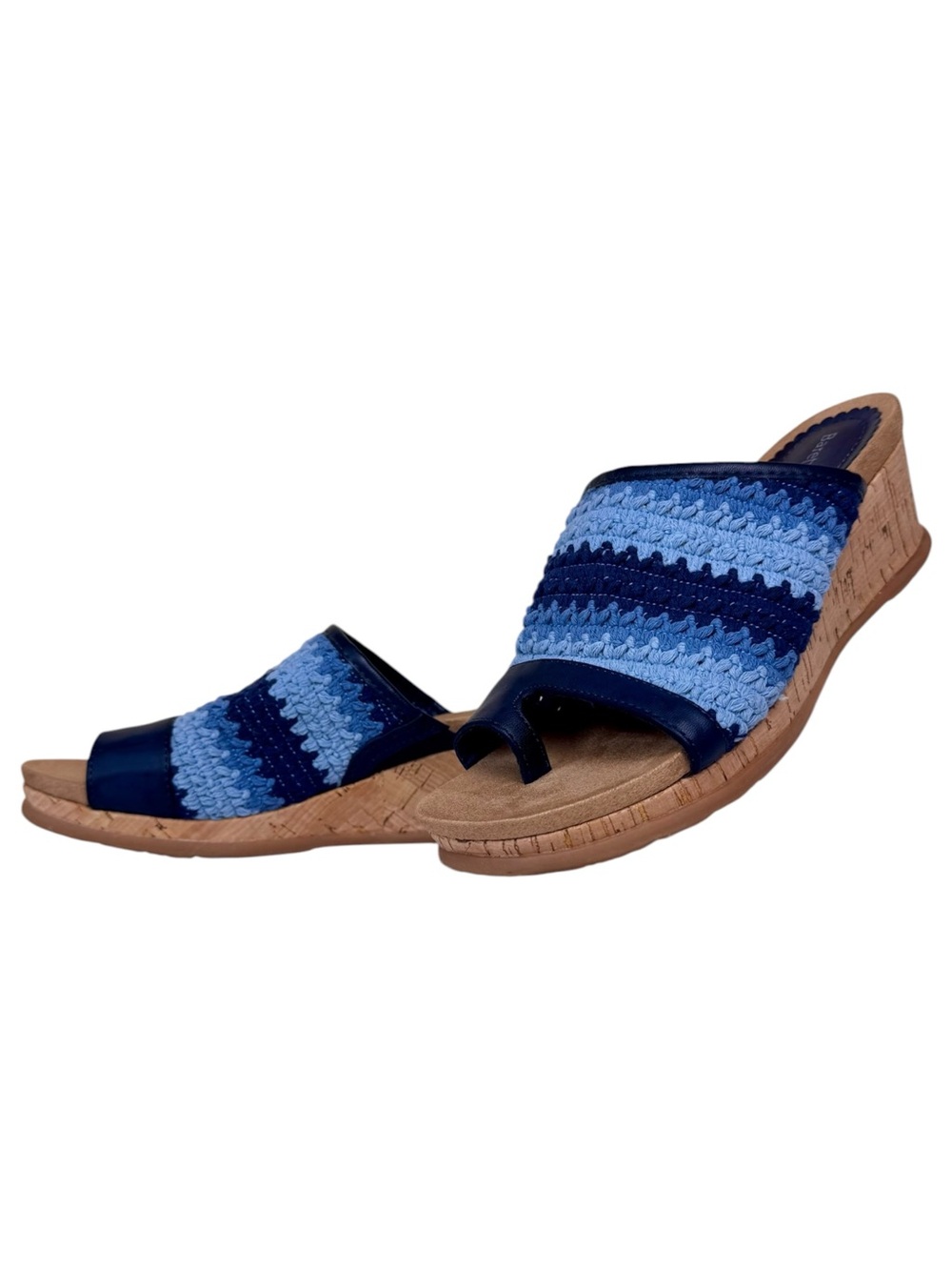 Baretraps Blue Crochet Cork Wedge Toe Loop Slide Sandals Size 6
